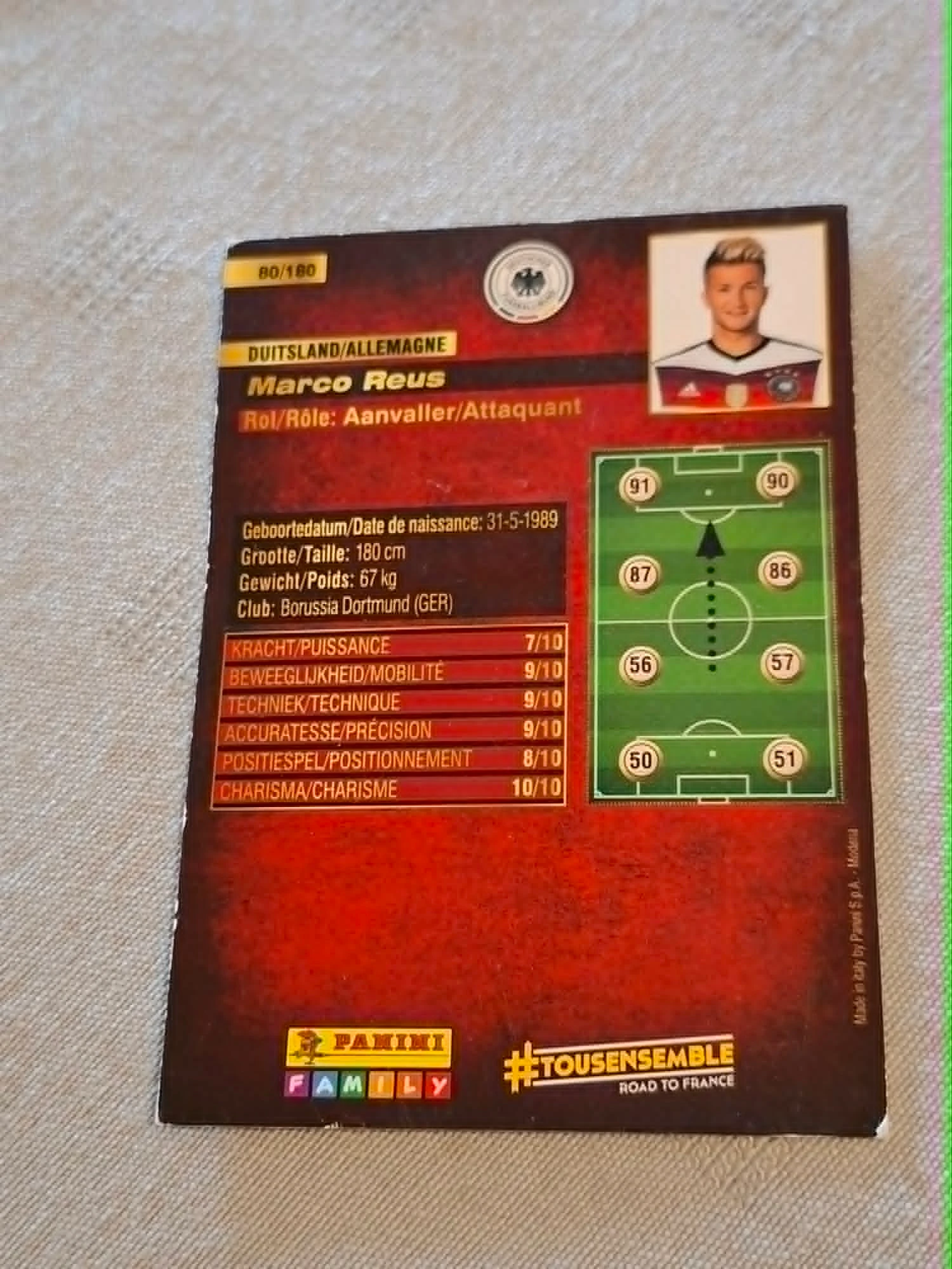Panini / Carte de football : Marco Reus / Allemagne / Euro France 2016 – photo 2